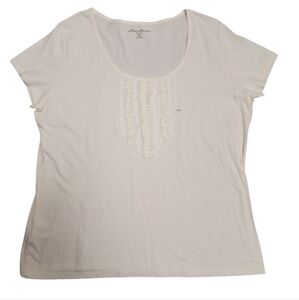 Eddie Bauer Women's XXL top Off-white Short sleeves  Low round neck-line Ruffles